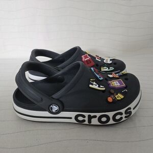 Crocs Unisex Bayaband Clogs Black White Basketball Charm 205089 Size 4 Men/6 Wom